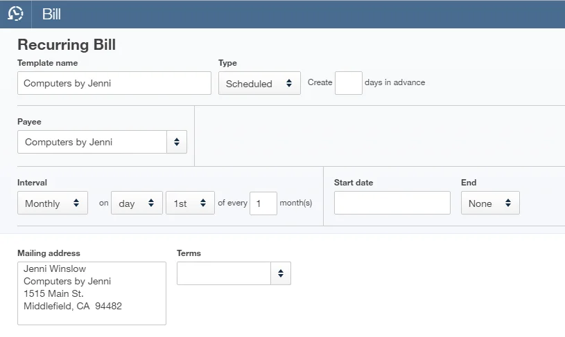 Recurring bills in QuickBooks Online