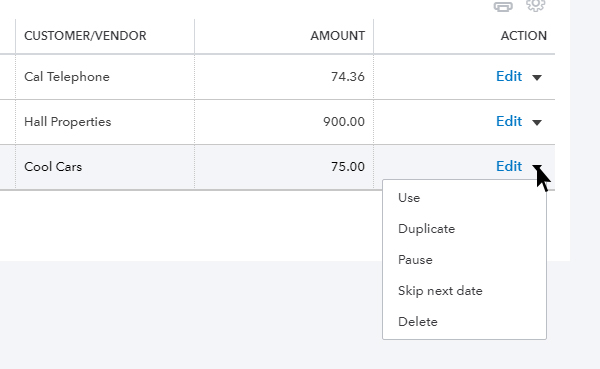 QuickBooks Online recurring template options