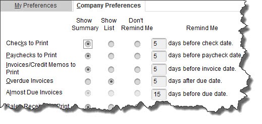 Specify content and timing of QuickBooks Desktop Remid