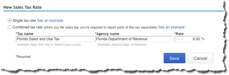 You can define either a Single tax rate or Combined tax rate in this window.