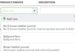 QuickBooks Online Product/Service item dropdown list on forms
