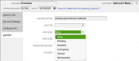 Creating new Job in QuickBooks Desktop