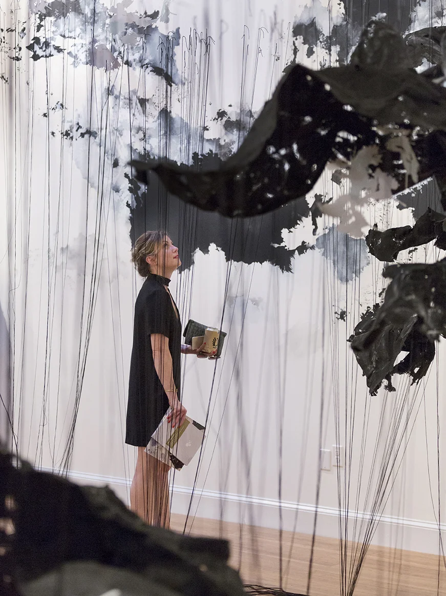 Unseen Patterns (Feb. 28, 2015, 11:41am, Chesapeake Bay- Aug. 24, 2016, 9:03 AM Georgia) 2016 Paint, markers, mylar, thread, felt, monofilament Dimensions variable Created with the support from Augusta Westobou Festival, Inc.