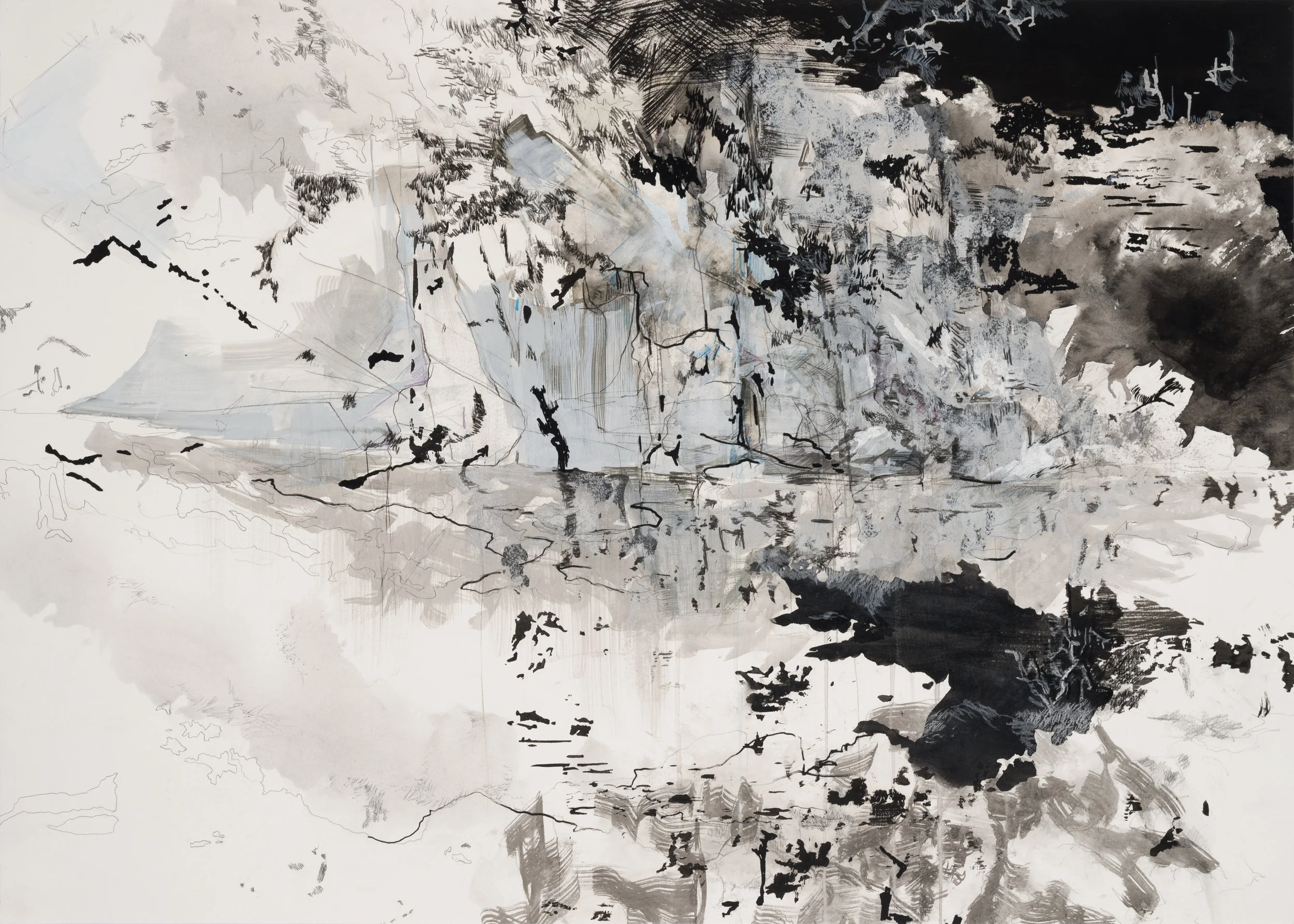 Untitled ( 38°58'51.23"N 77°14'24.11"W) 2017 Ink, acrylic, pencil, conte crayon, markers, and graphite on paper 24.5 x 34”