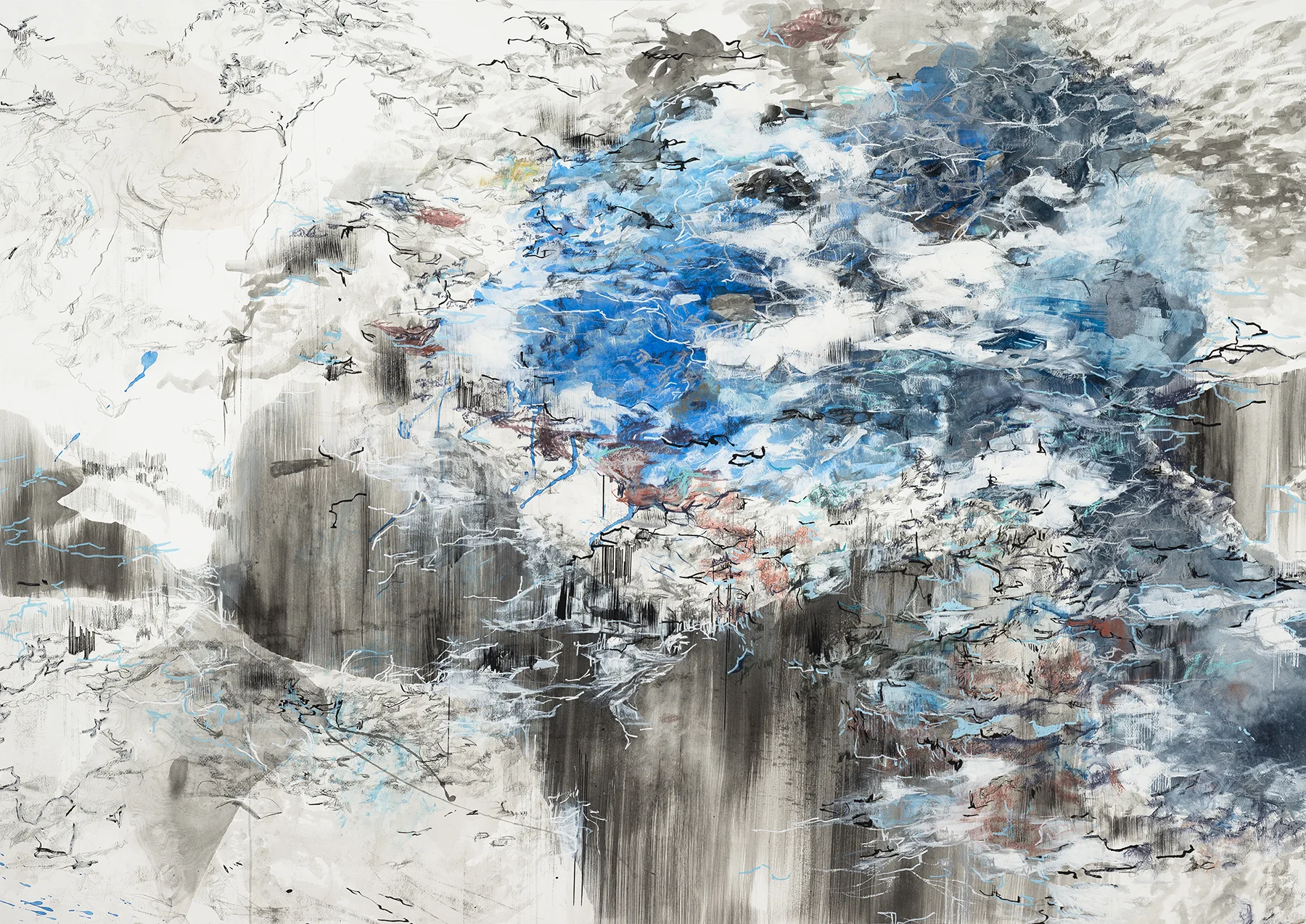 A moulin in Finsteraar Glacier, 1900 (After Harry F. Reid) 2017 Ink, acrylic, pencil, conte, markers, and graphite on paper 37 x 52"