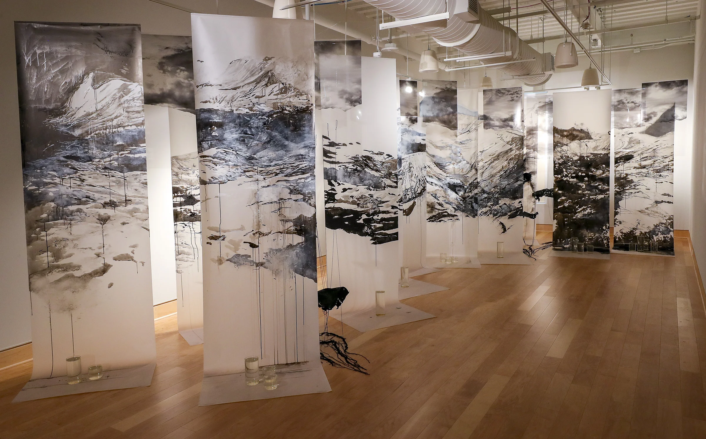 Water Memory 2018 Ink, acrylic paint, graphite, markers, Mylar, yarn, felt, photo prints, water from the Arkansas River Photo by Benjamin Krain