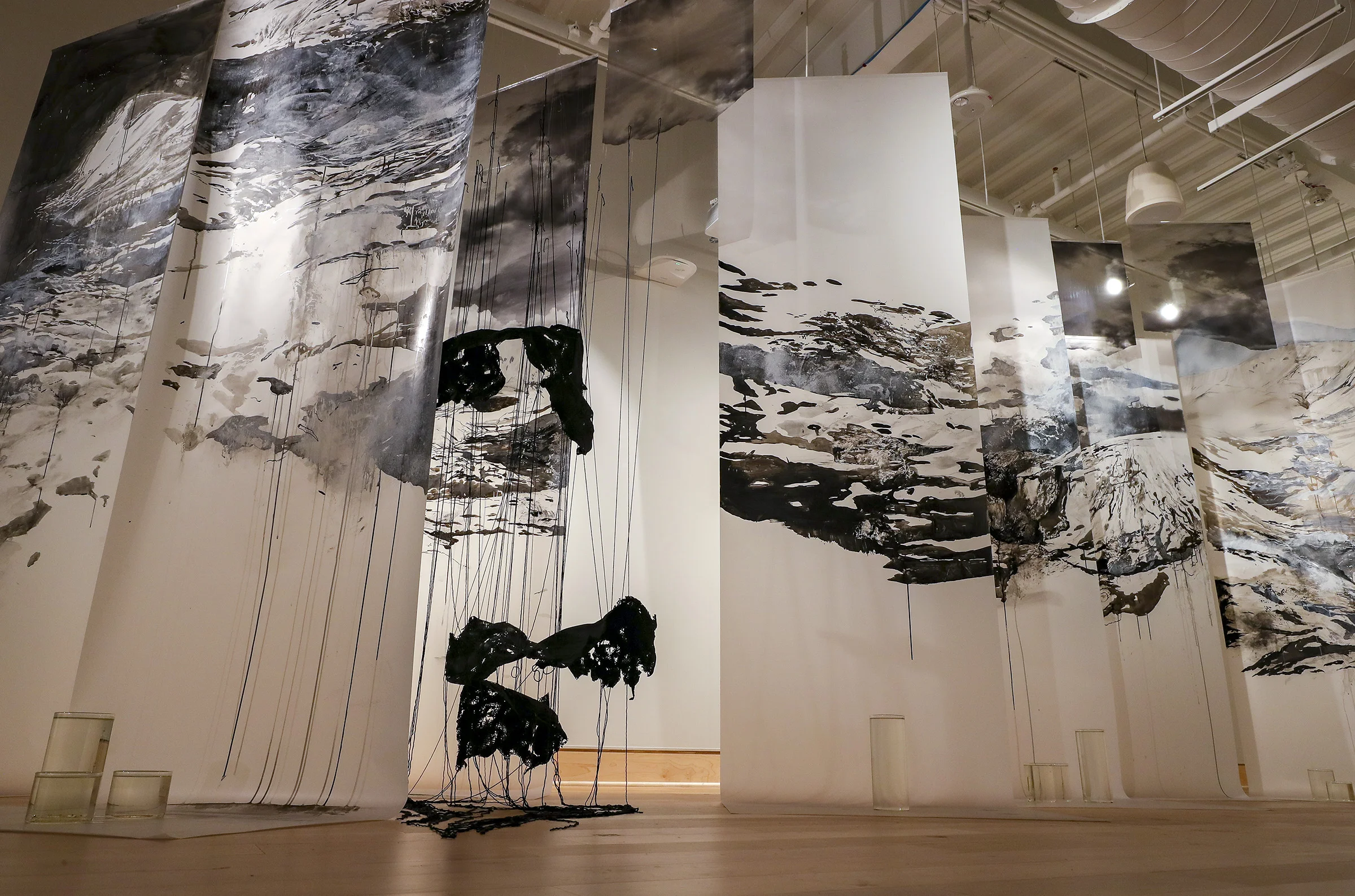 Water Memory 2018 Ink, acrylic paint, graphite, markers, Mylar, yarn, felt, photo prints, water from the Arkansas River Photo by Benjamin Krain