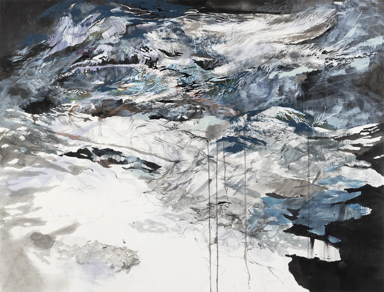 Slow Evolution 1 ( 61°33'30.30"N 142°54'16.64"W) Ink, acrylic, pencil, conte crayon, markers, and graphite on paper 2018 26 x 34.5”