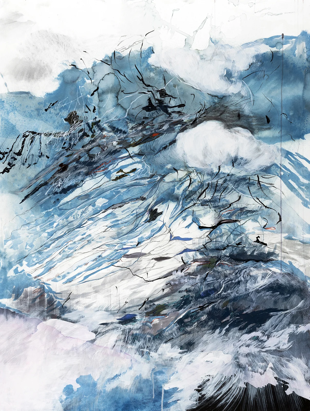 Terrain without Distance (61°30'53.44"N 142°54'39.92"W) Cyanotype, Ink, acrylic, pencil, conte crayon, markers, and graphite on paper 2018 36 x 27.5”