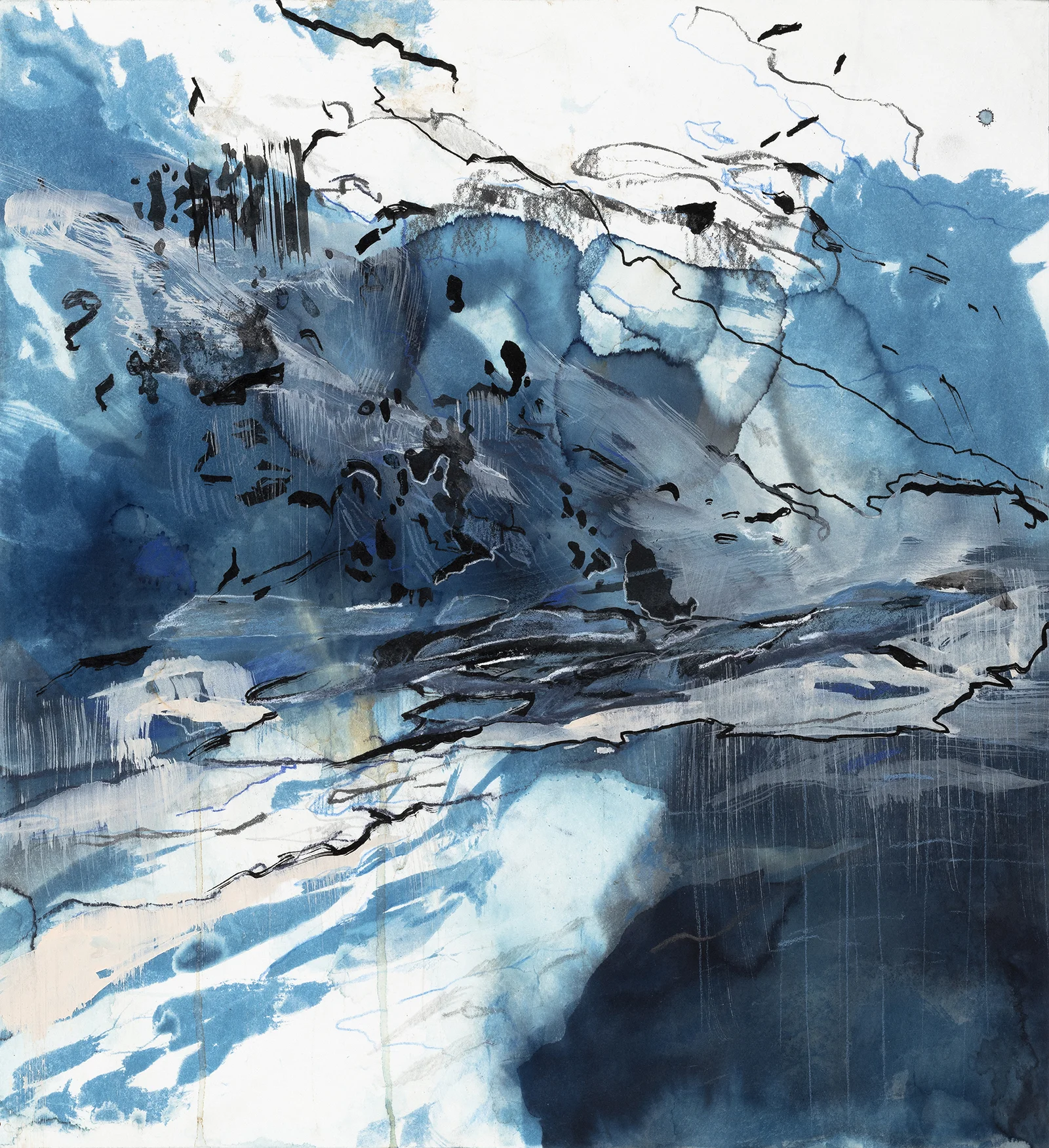 Distance of Blue 9 Cyanotype, Ink, acrylic, pencil, conte crayon, markers, and graphite on paper 2018 13.75 x 12.75