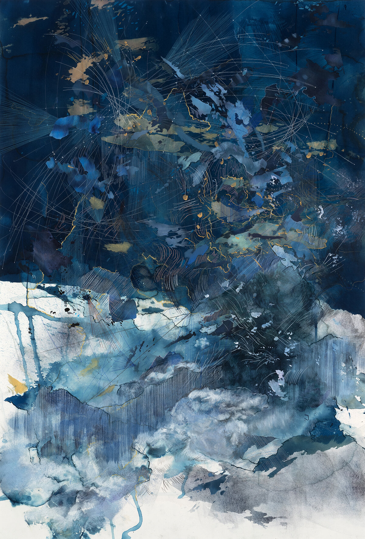  The Light that got Lost 2  2021, 51 x 34.5”, cyanotype, sodium bicarbonate, and mixed media on paper  Private Collection 