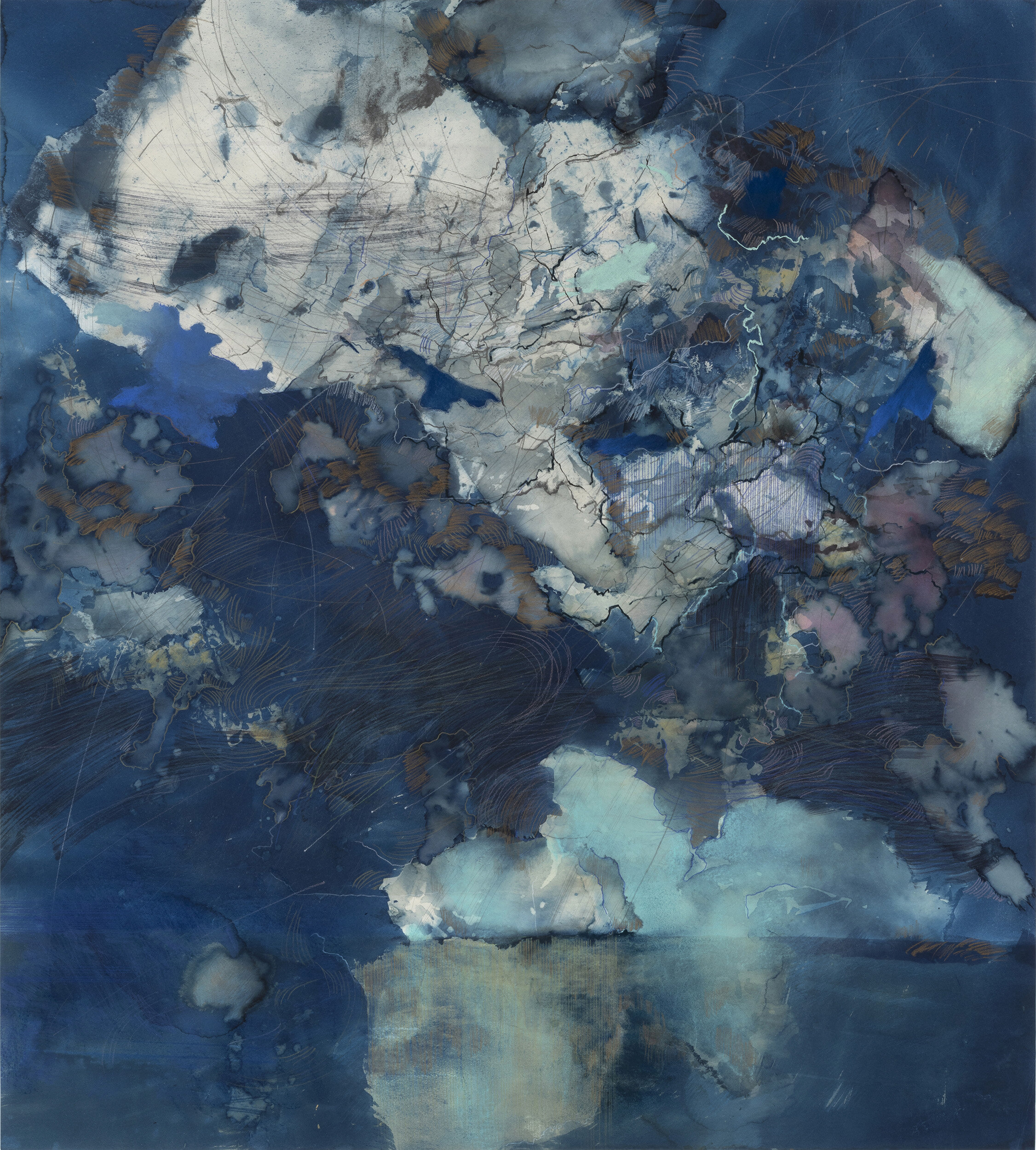  Ocean Narratives  2021, 33 x 30”, cyanotype, sodium bicarbonate, and mixed media on paper  Private Collection 