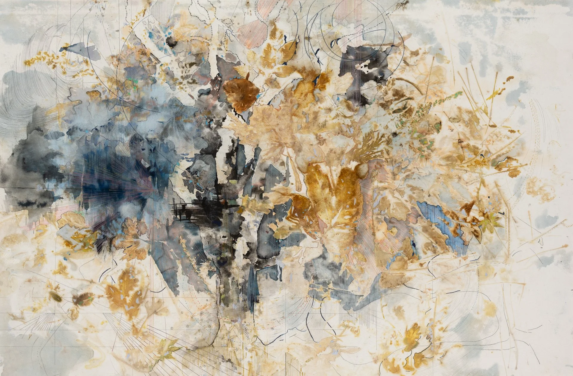  Nothing Gold Can Stay 1   2023, botanical print and mixed media on paper  94 × 147 cm, 37 x 57.75 in   Private Collection 