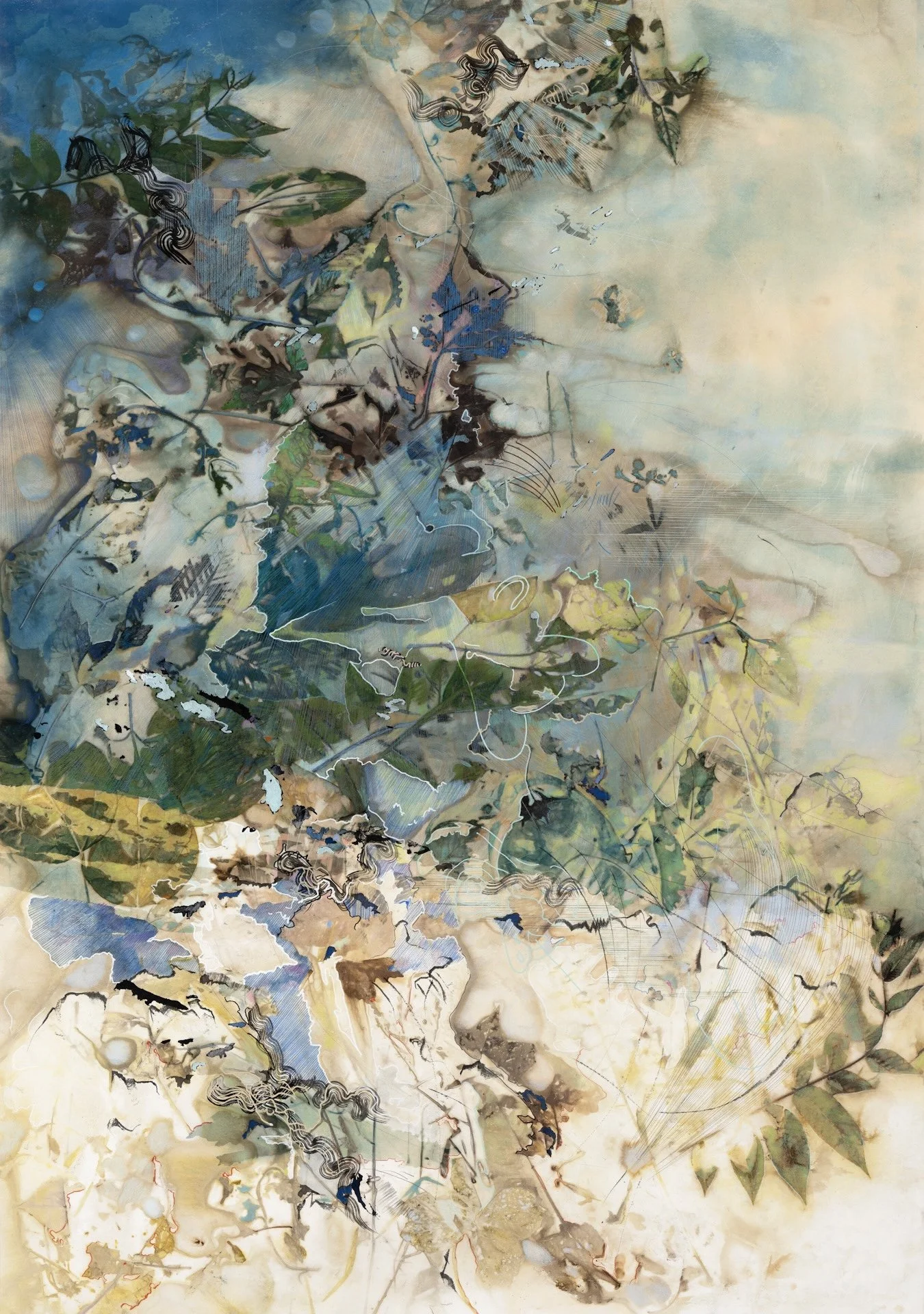  Nothing Gold Can Stay 3  2023, Cyanotype, botanical print, and&nbsp;mixed media on paper  129.5 × 90 cm, 51 x 35.5 in  Private Collection   