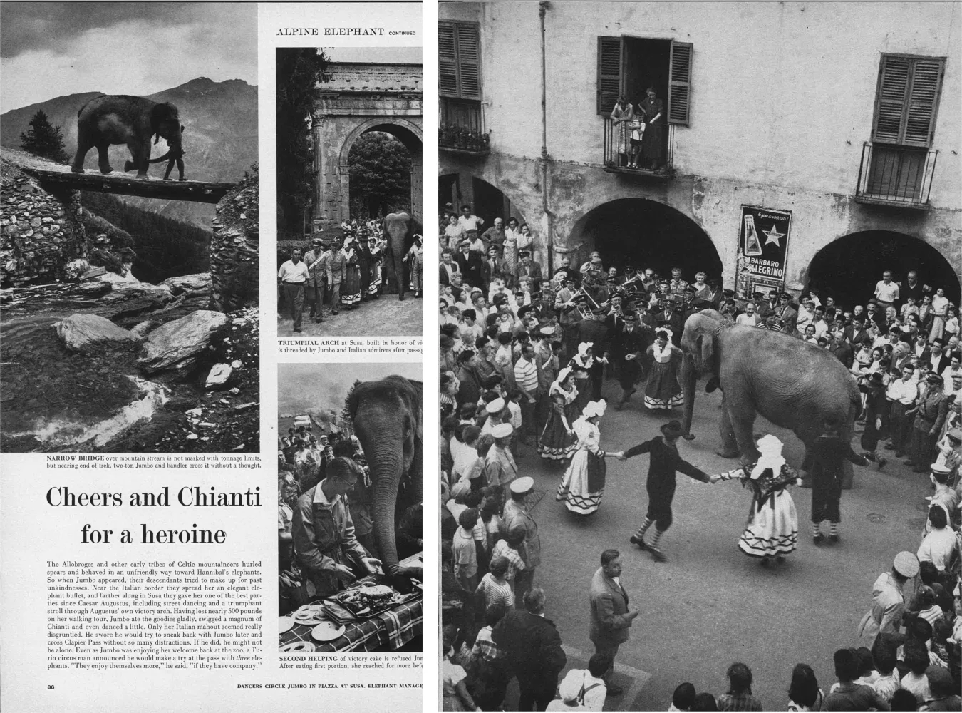 Crossing a narrow bridge Celebrating her victory, outside the city hall, Susa, Italy