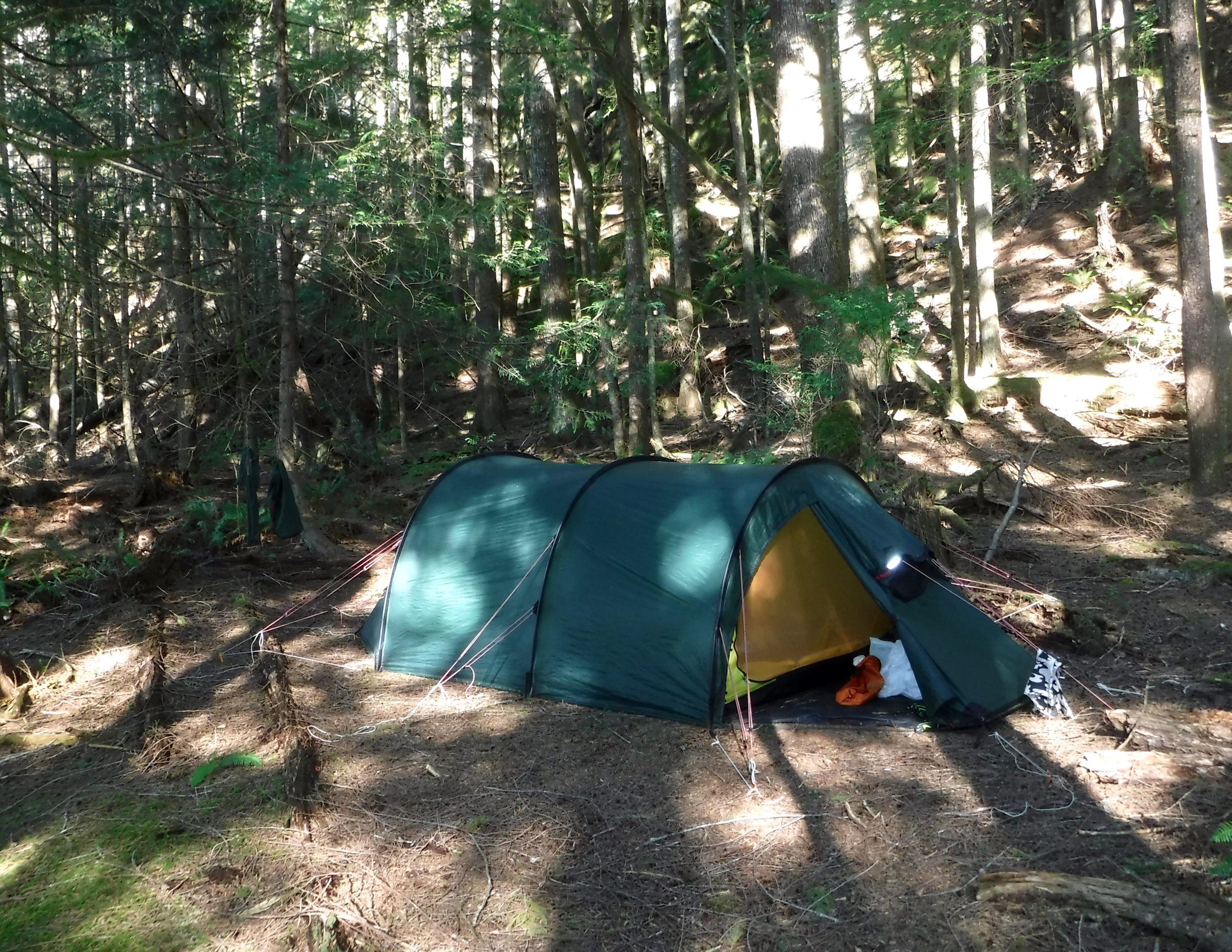 Camping in the woods is a nice change from beach camping.