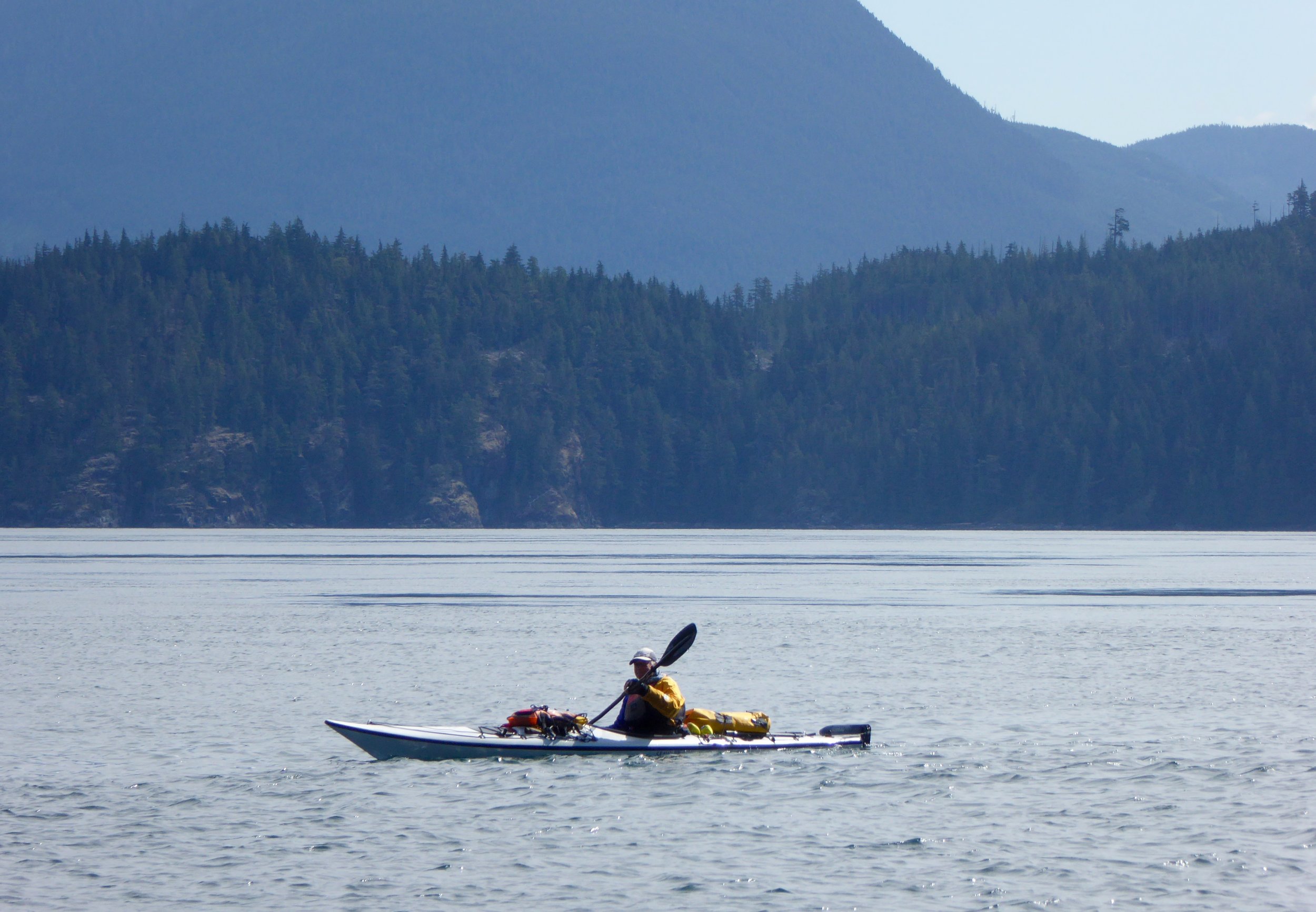 Paddling against the tide towards Johnson Strait