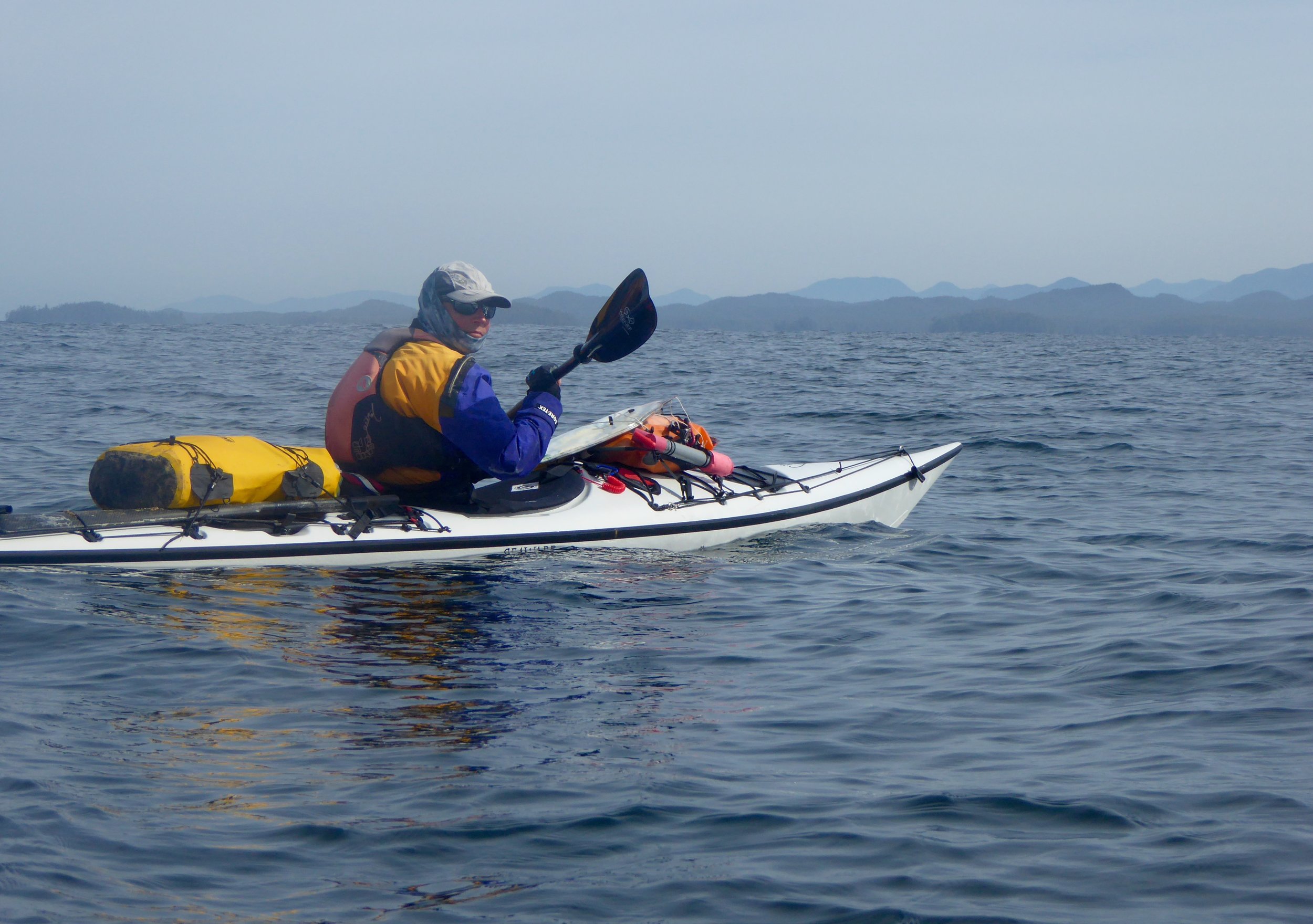 Once rounding the point we paddled steadily till reaching a more protected larger bay.