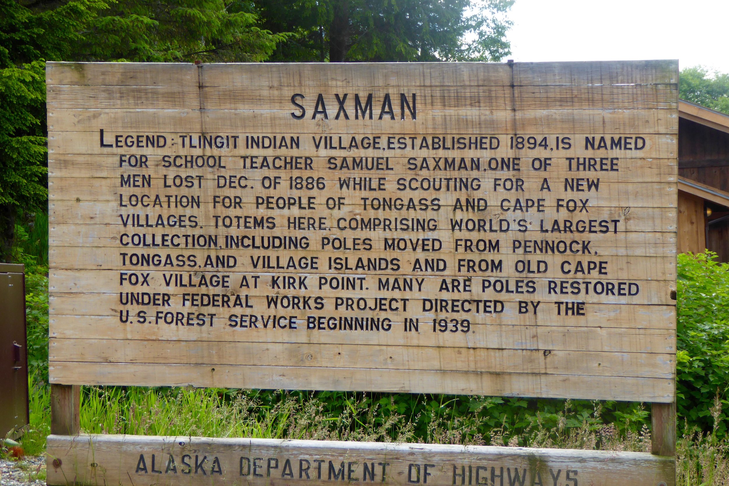 We were able to paddle close to the village and walk to look at the Totem poles.