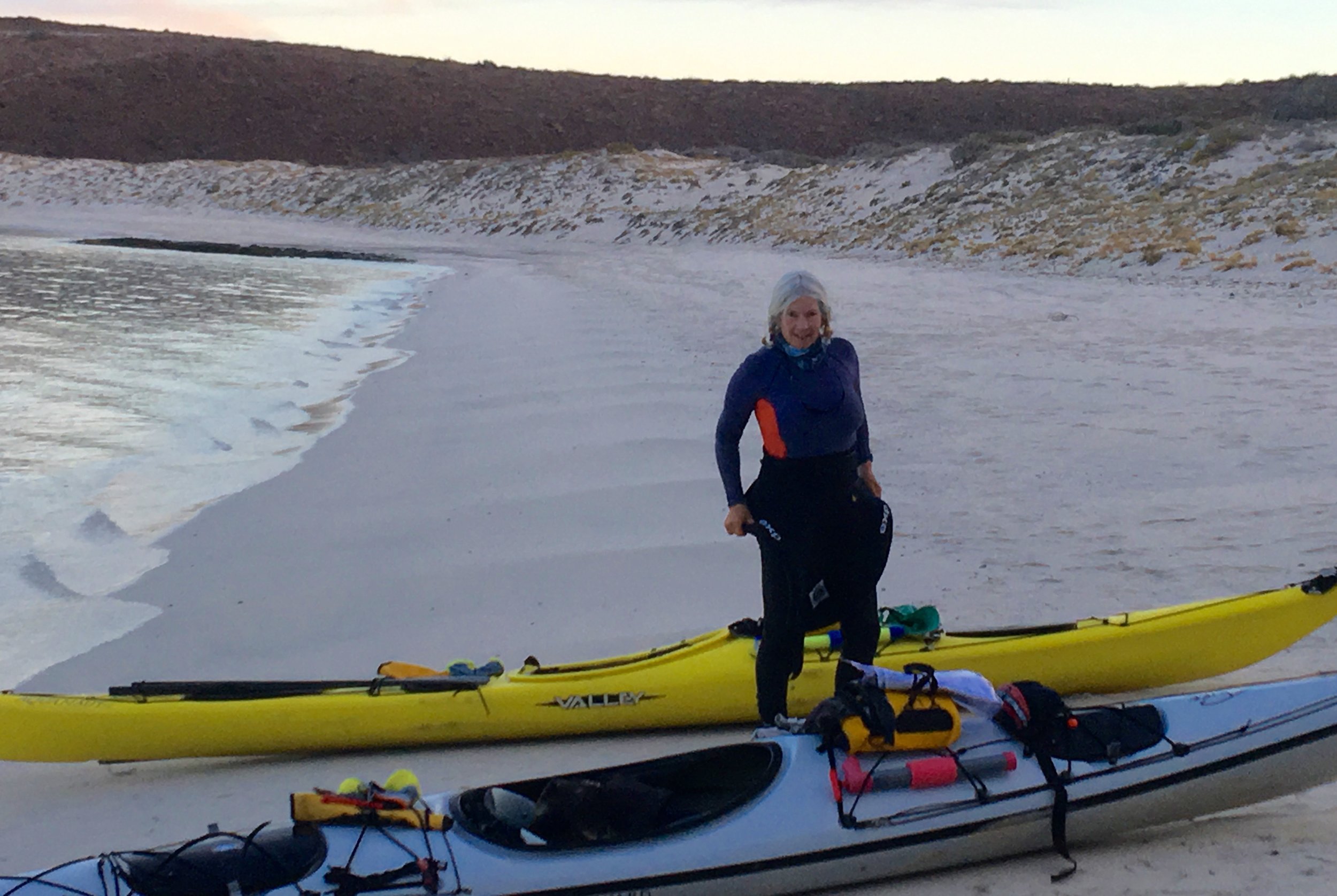 Our kayaks are packed, we slide them into the water.