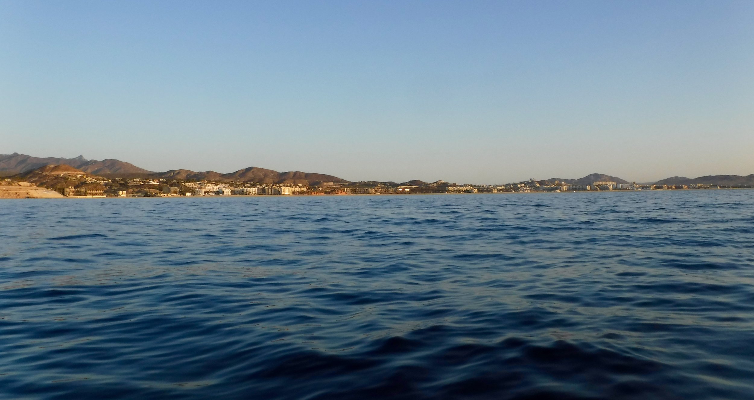 Lots of hotels line the shoreline.