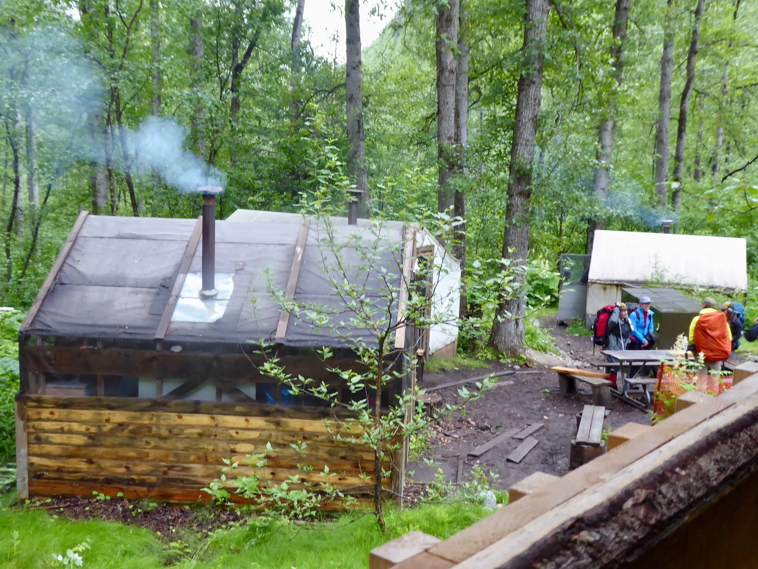 The warming huts were put to good use as hikers arrived wet and cold.