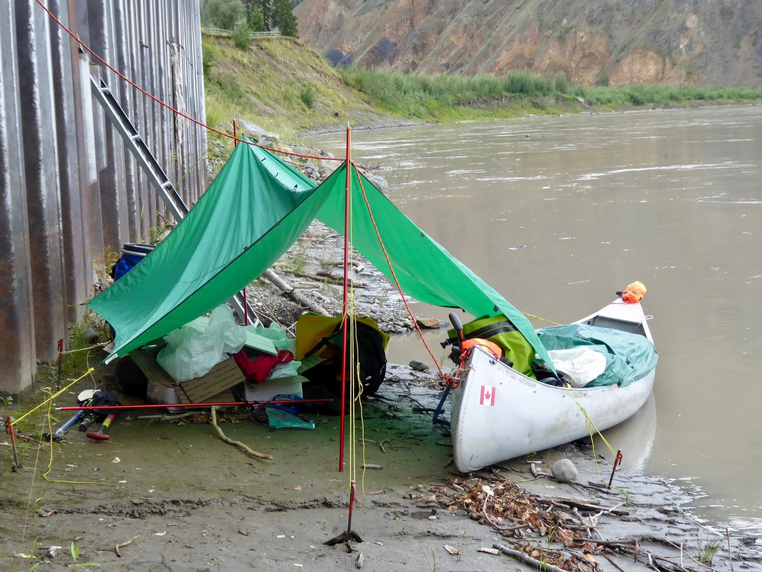 Not the best place to sort gear, but I was glad that the river level was low enough to give us some land to sort gear.