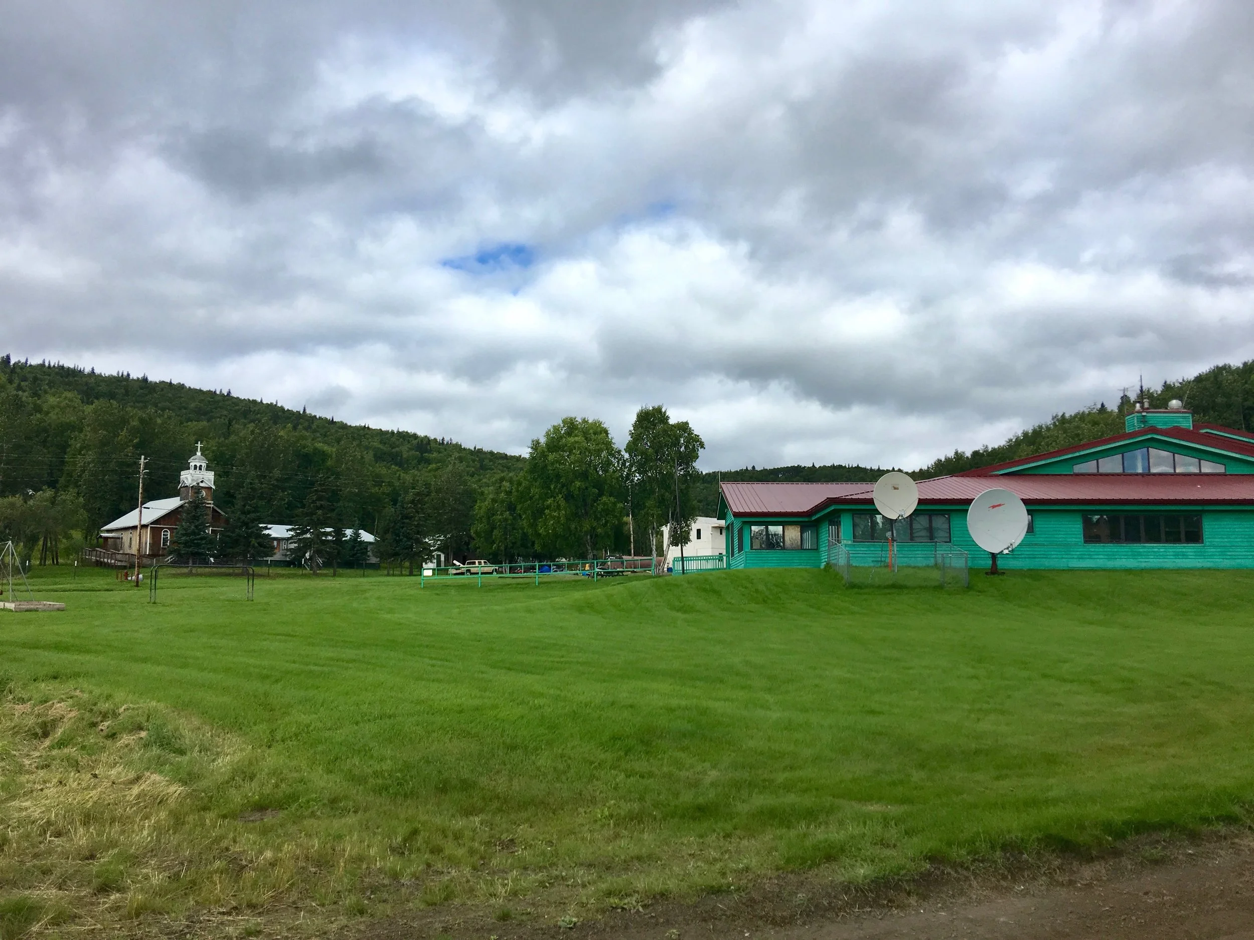 Holy Cross. The green building is the school