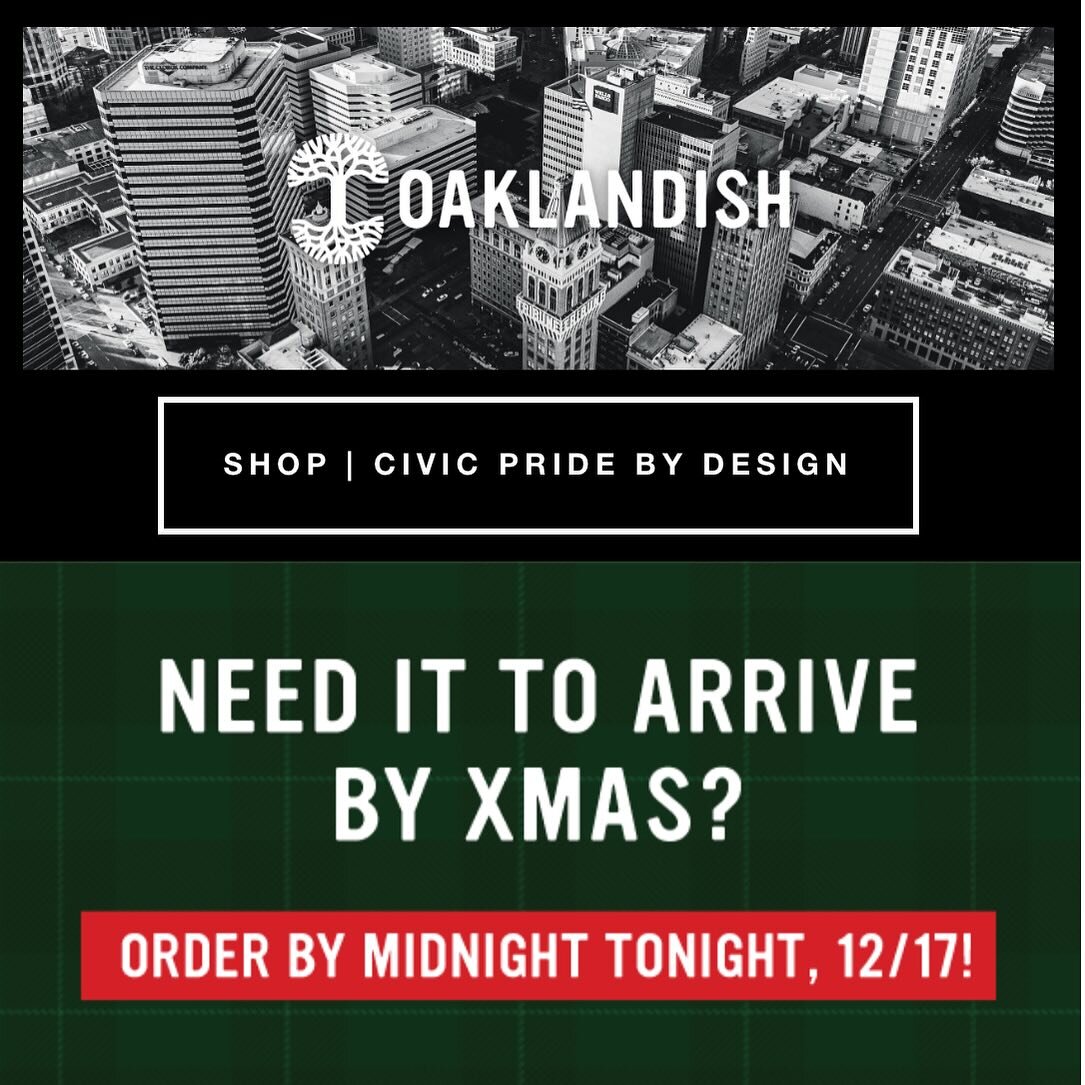 TODAY! Shop our @oakrunco collection at @oaklandish by tonight for shipping by XMAS. You can also pick up free or shop IRL all week! Oaklandish.com &gt; Partners &gt; Oakland Run Co.