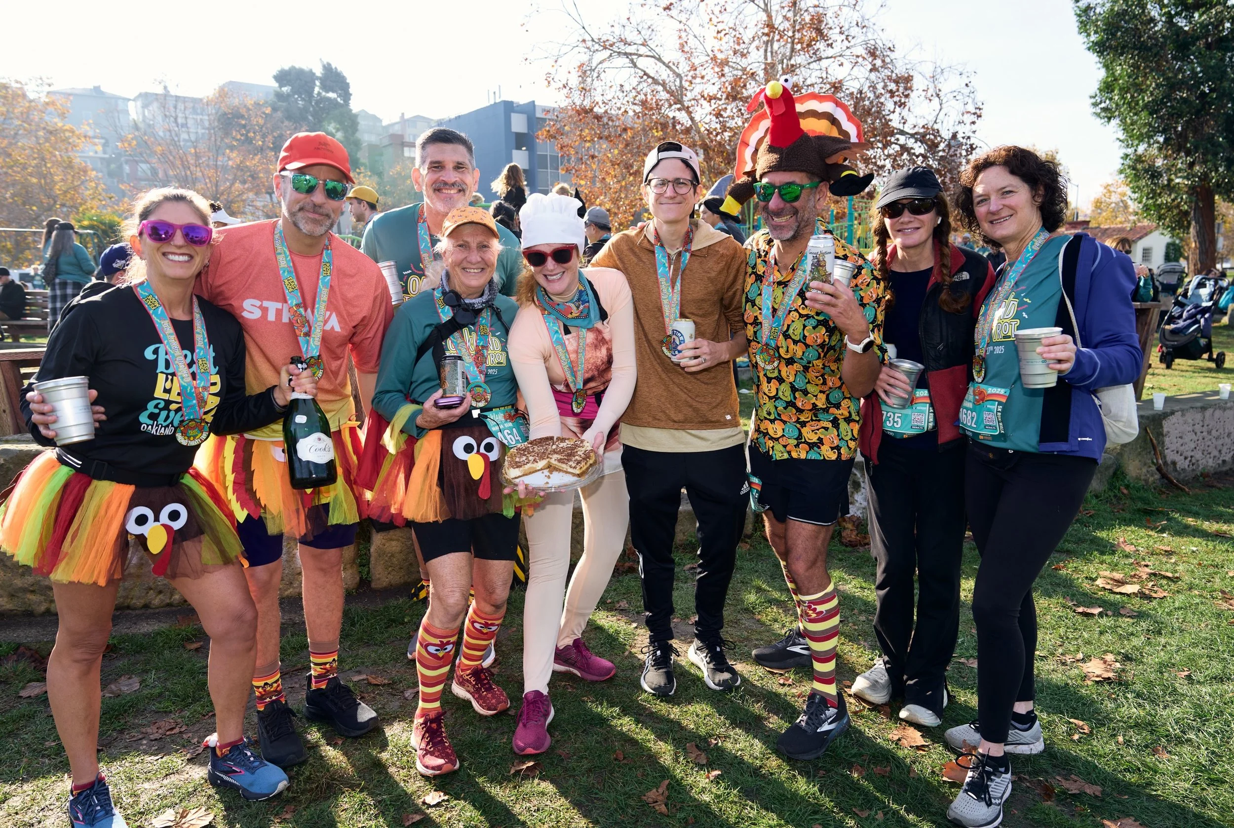 There&rsquo;s no official dress code... but turkey hats, bacon costumes, inflatables and matching race-day shirts are highly encouraged. 🦃

We want you to show up a little overdressed, that&rsquo;s the Oakland Turkey Trot way! 🤪