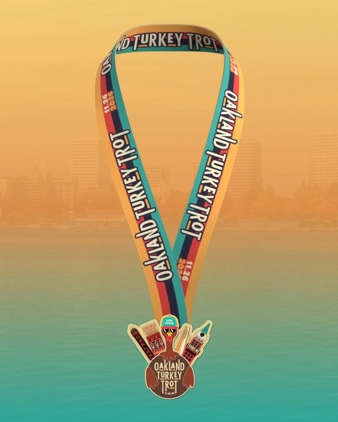 The official 2026 Oakland Turkey Trot finisher medal has landed 🦃🏅

Inspired by the landmarks that make Oakland home, this year&rsquo;s medal celebrates the places that bring our community together and The Town we&rsquo;ve been proud to trot throug