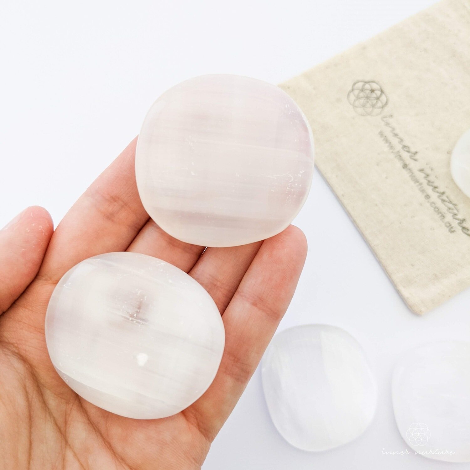 Selenite (Satin Spar) Palm Stone