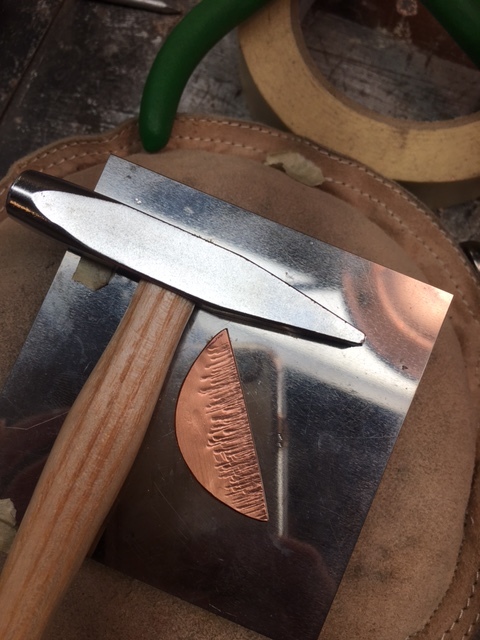 Riveting hammer used for forging the metal and creating texture. 