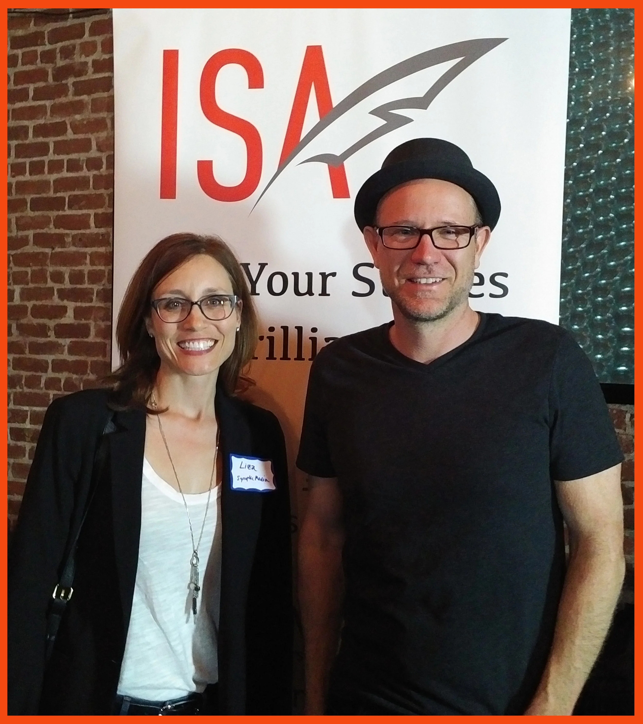 Synoptic Media's Liza Olson with ISA founder Craig James Pietrowiak at ISA's Third Thursdays event in Los Angeles
