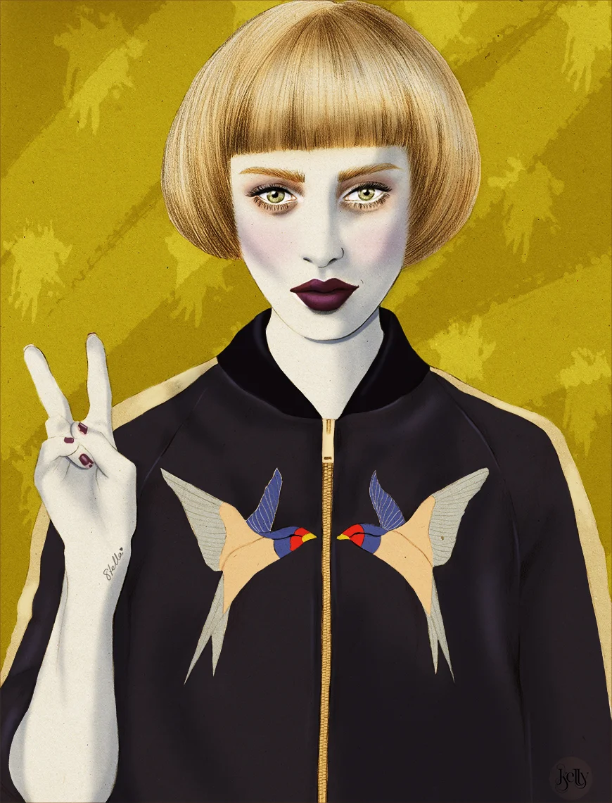 Kelly_thompson_fashion_beauty_illustration_illustrator_swallow_art_blog_stella_McCartney_Lorinda_bird_satin_bomber_matches_fashions.jpg