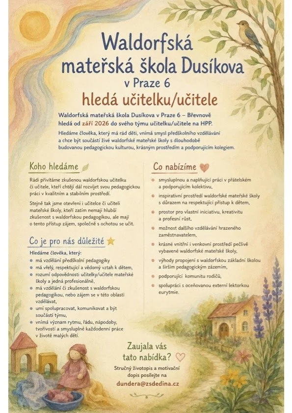 Mateřská škola v Dusíkově ulici v Praze hledá pedagoga