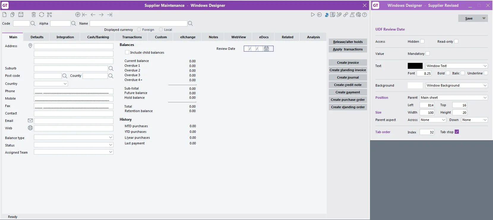 The new Screen Designer - here we have moved a Custom Field called “Review Date” from the “Custom” tab onto the “Main” tab…