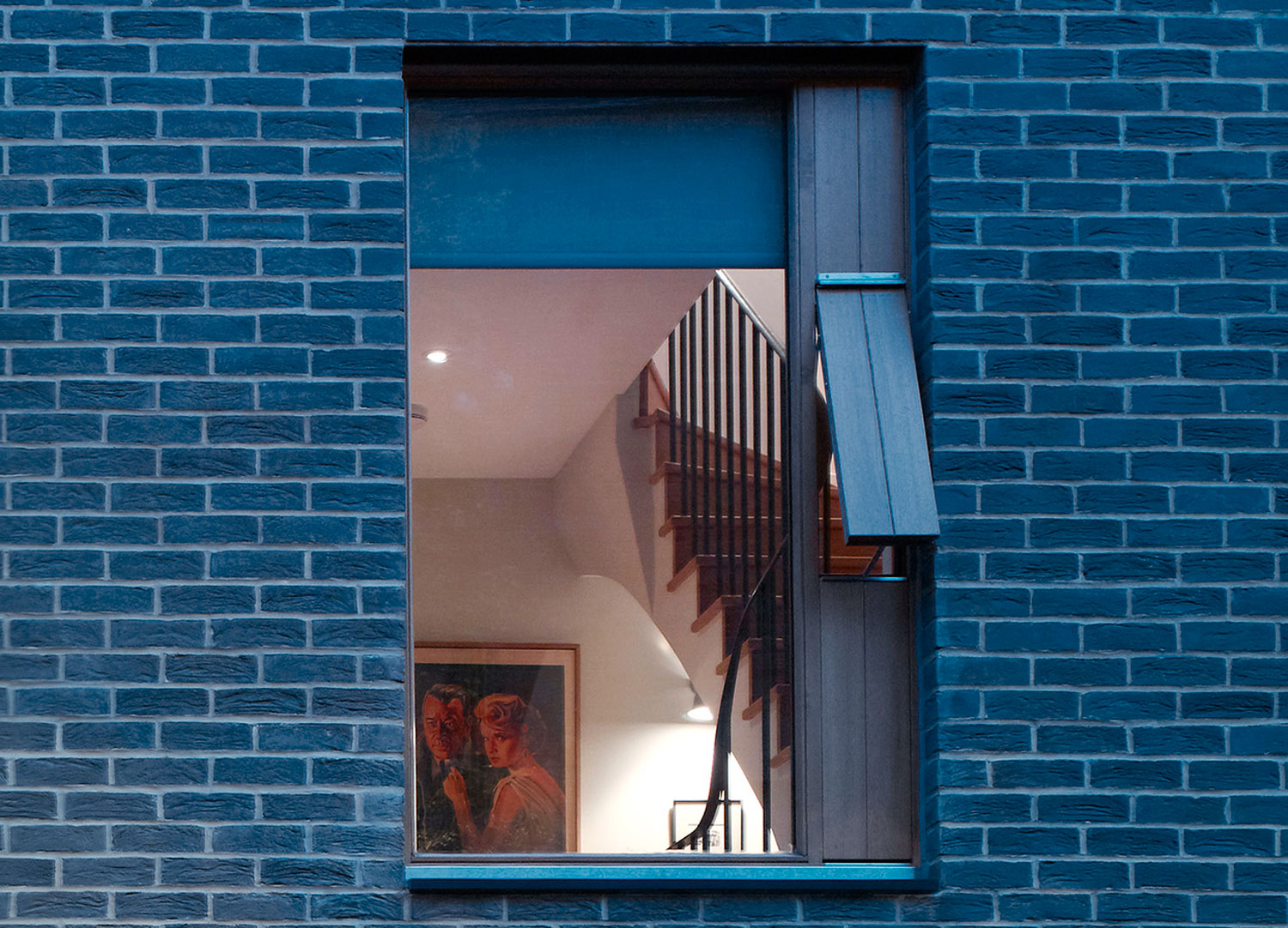 Jill Scholes Interior design, mews house, view through window to hallway with staircase