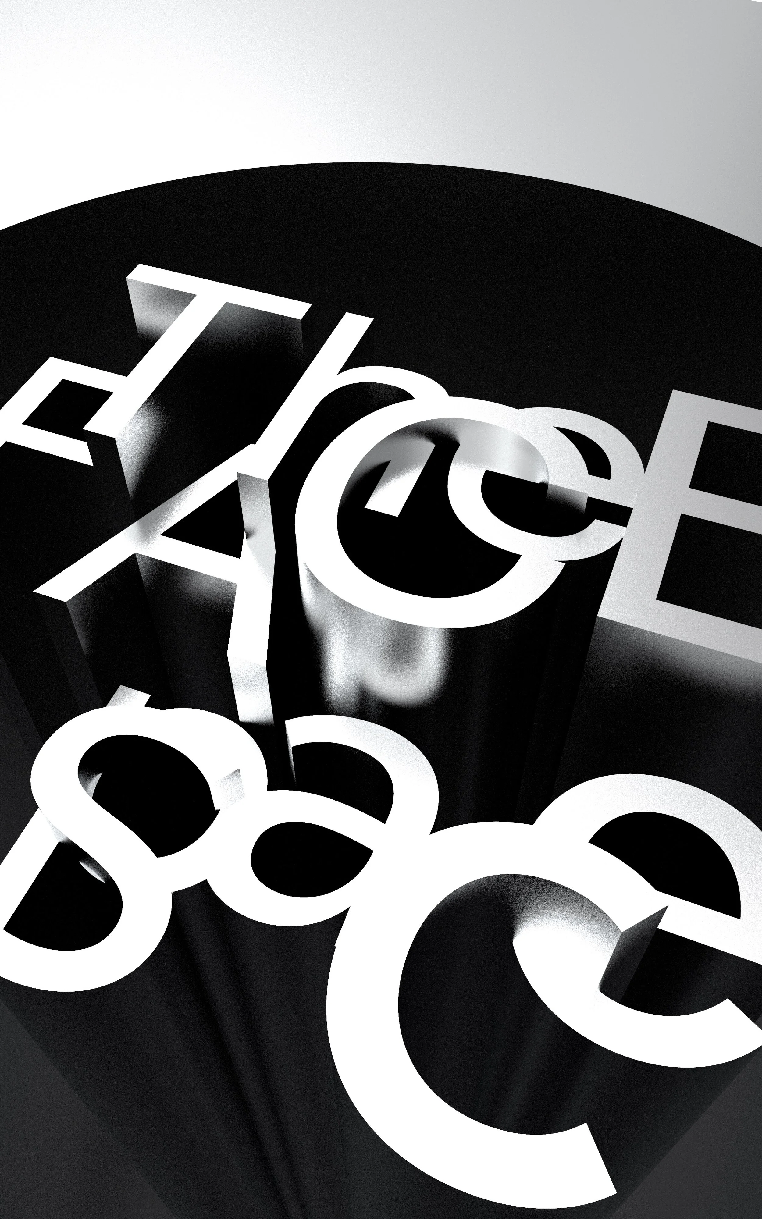 Close-up of a black cylindrical object with white 3D letters spelling "space" on top, in black and white.