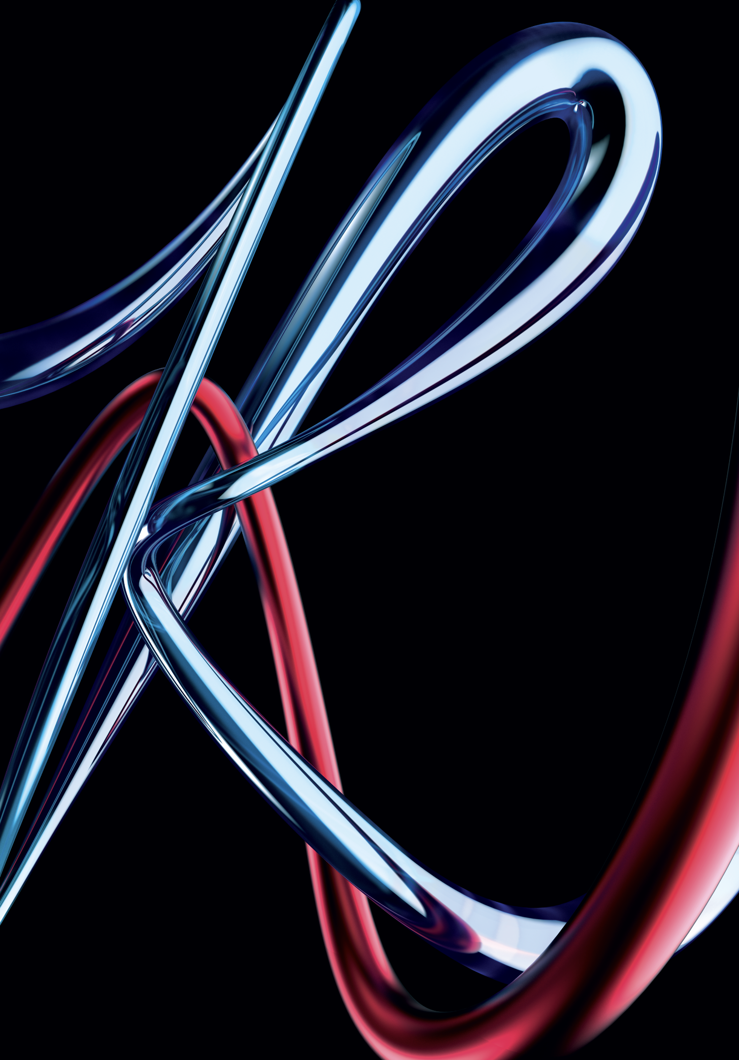 Abstract digital artwork with intertwined neon-colored loops and lines on a black background.