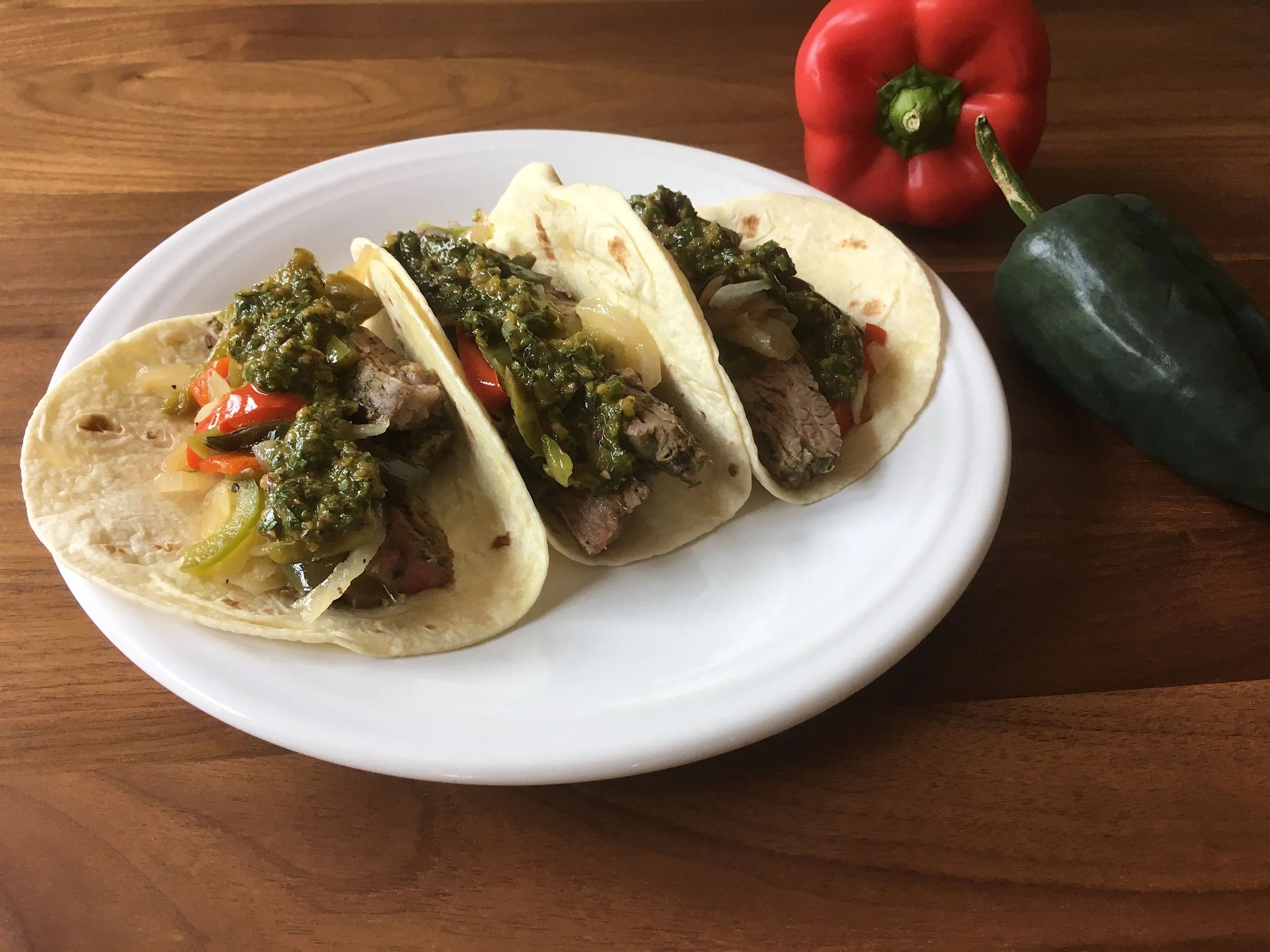 Steak Fajitas and Drunken Peppers with Chimichurri — Milford Kitchen