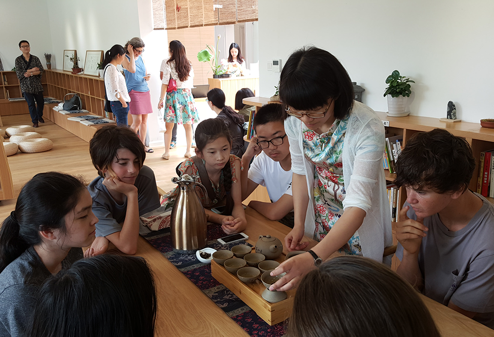 Tea ceremony demonstration at the Ying Zhou Book Garden in Nanjing, China.