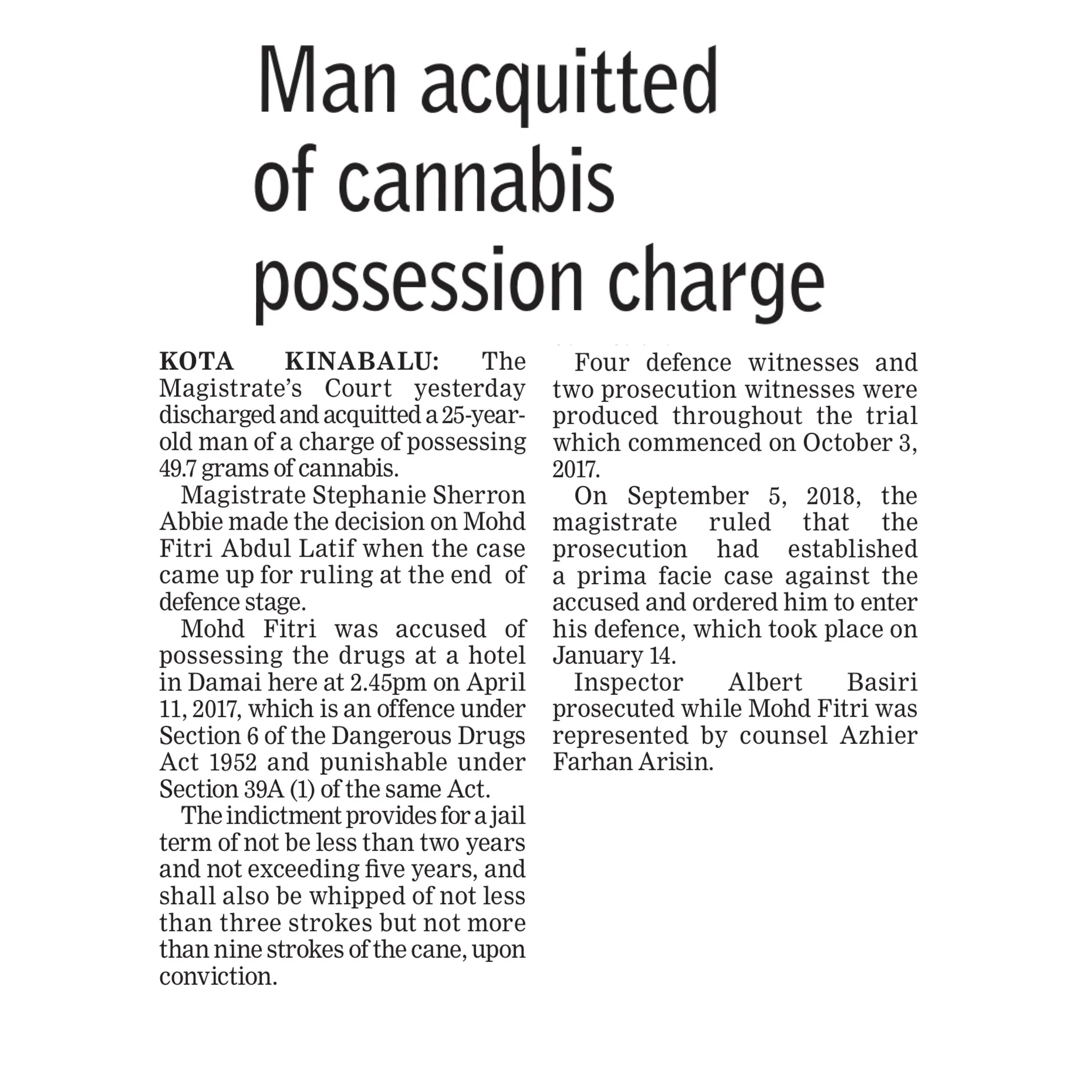 Man acquitted of cannabis possession