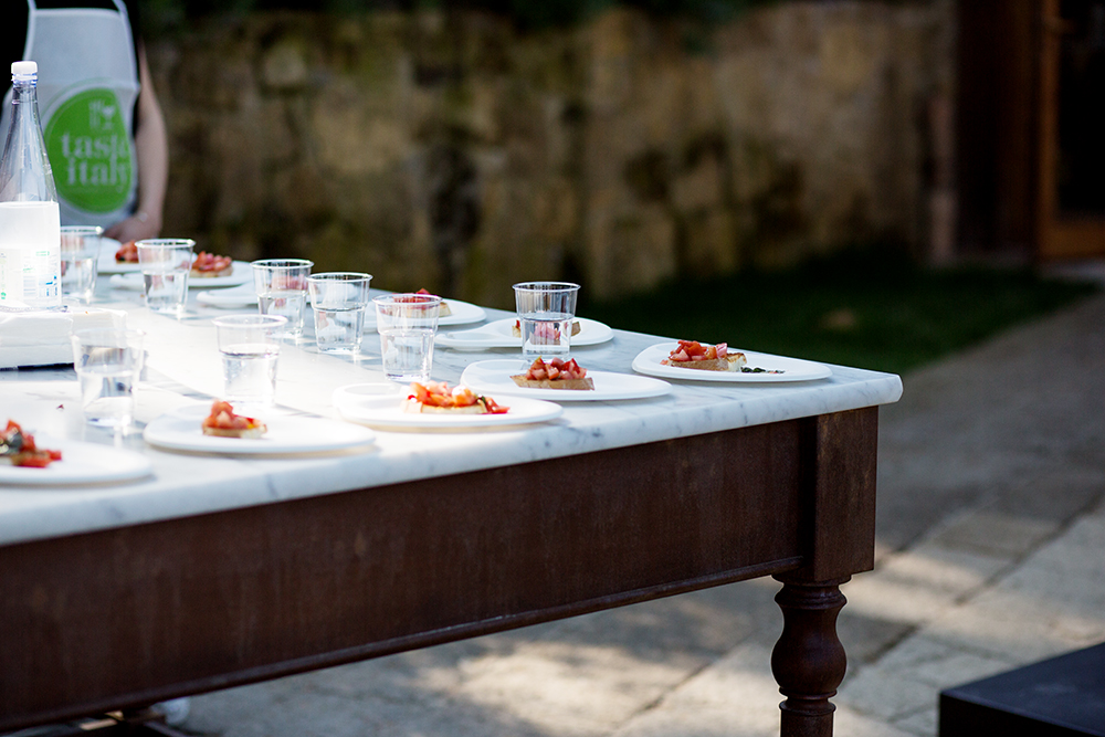 set table with bruschetta