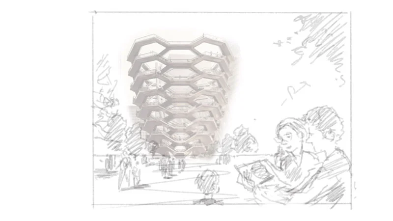 The observation experience begins at street level, near its soon-to-be-famous iconic neighbor.