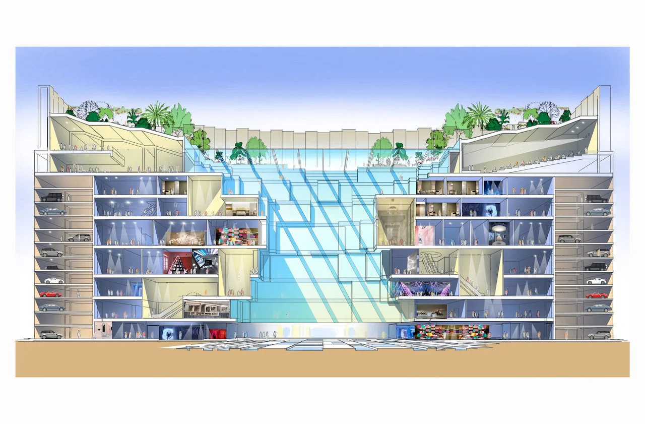 Concept section through proposed vertical mall