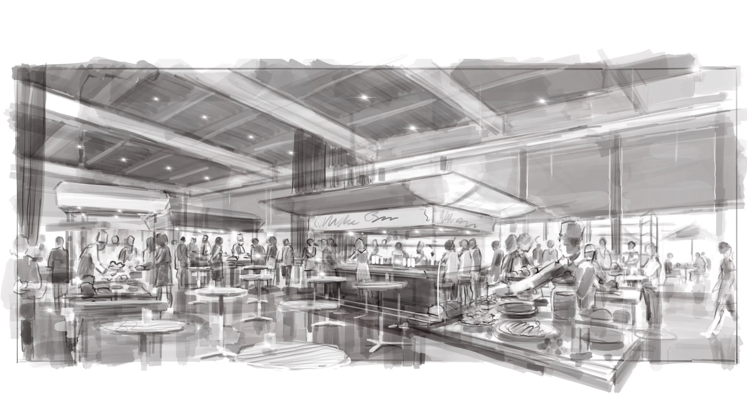 In-House Sketching: Gastro Hall, Fairmont Hotels Prototype