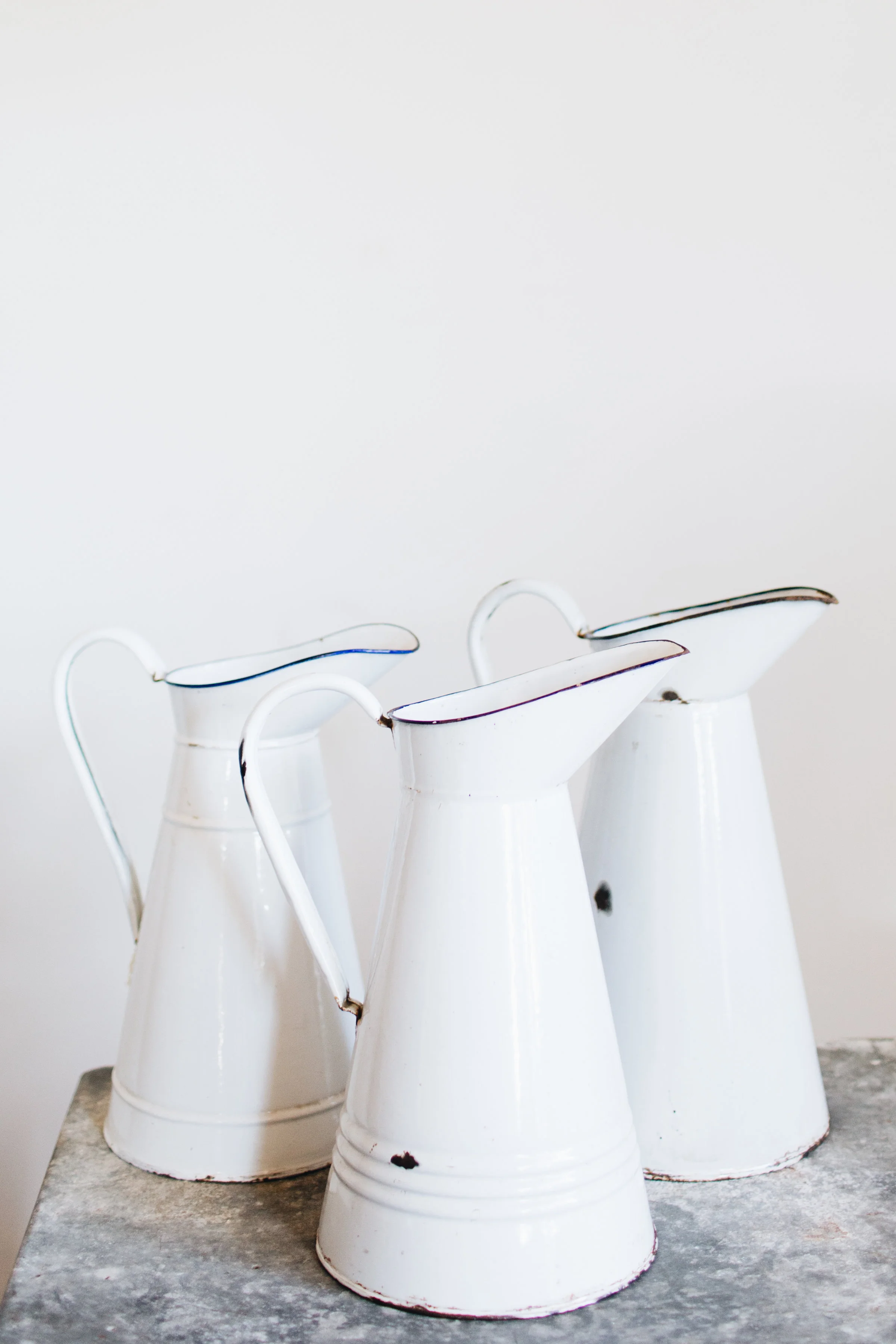Vintage White Enamel Pitchers