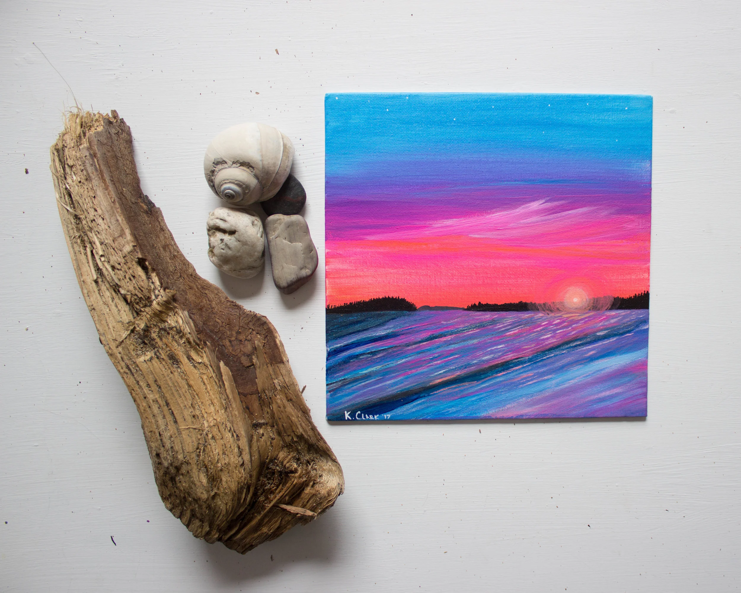 'New River Beach', 12 x 12 acrylic on canvas panel, $75 CAD or approx $57 US www.kathleenclarkart.com 