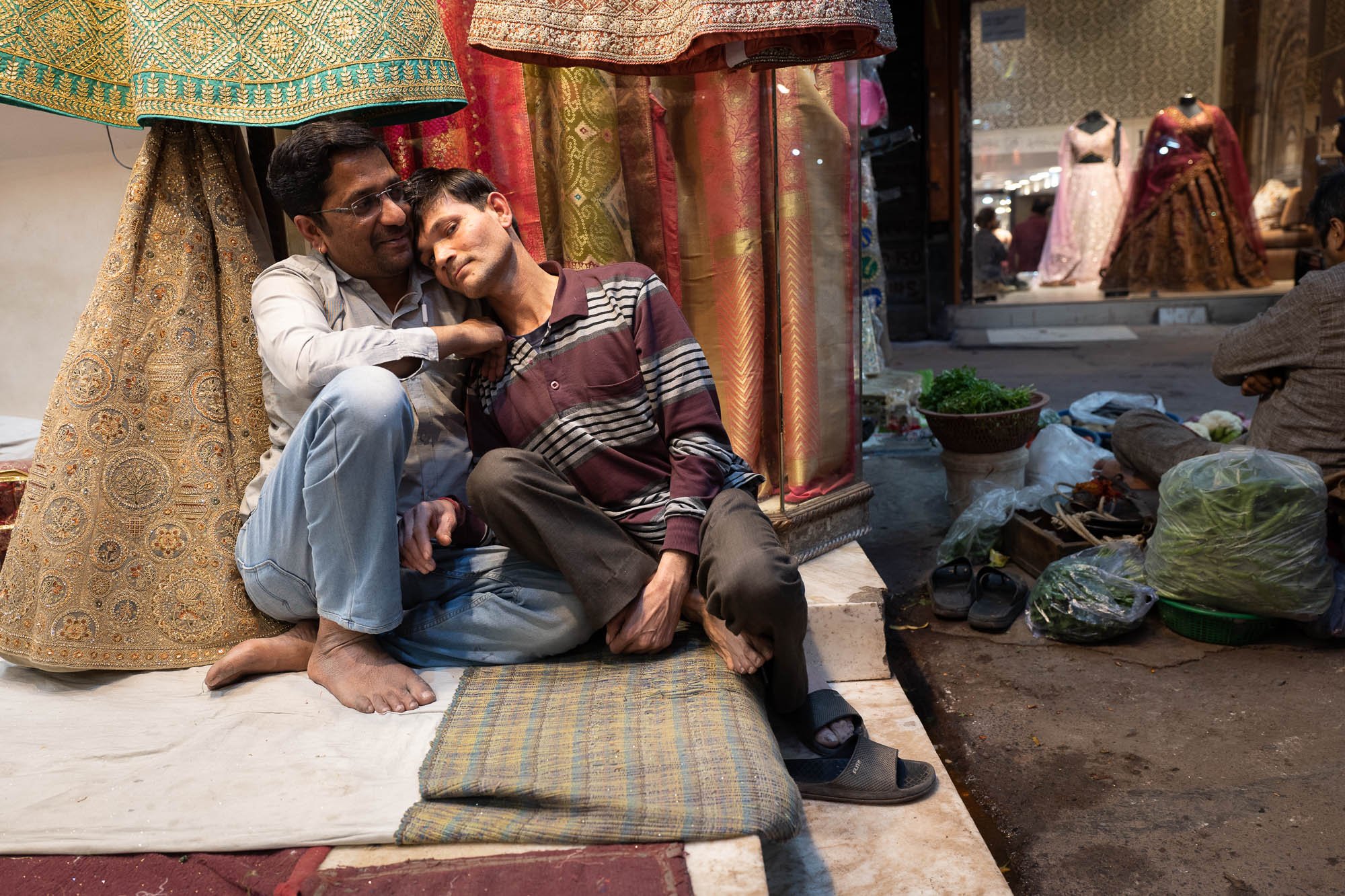 Dress sellers at wedding market in Chandni Chowk, Delhi 2023